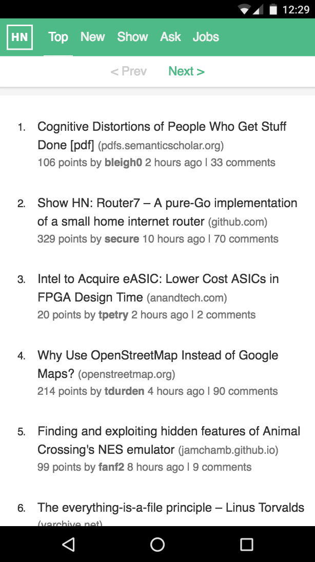 HNPWA Vue HN PWA running on a mobile phone